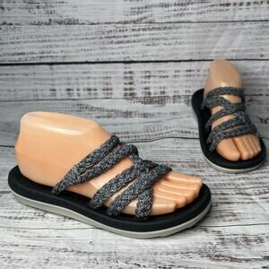 MEGNYA Women's 7 Comfortable Walking Sandals  Arch Support Gray Braided Straps